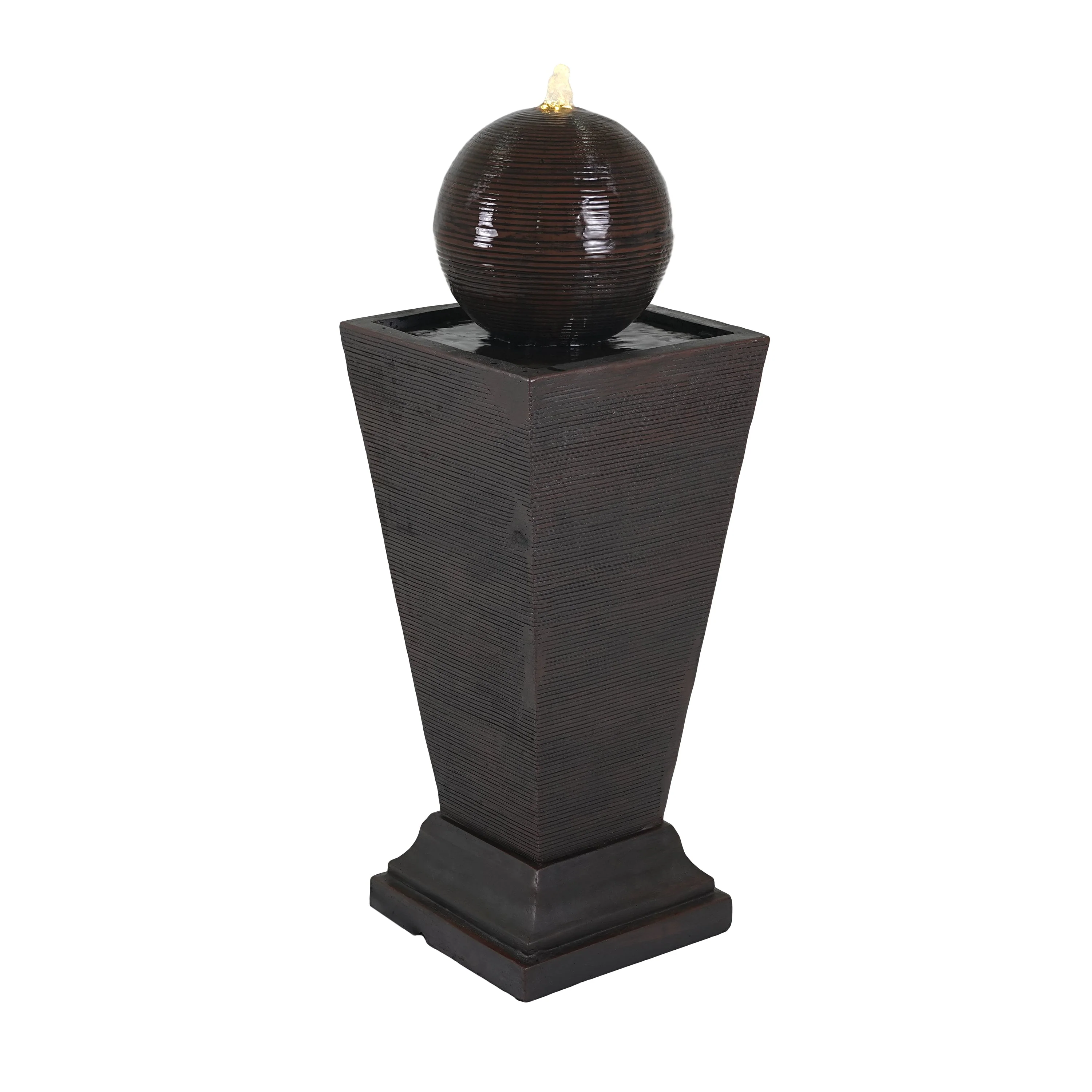 35.5' Dark Brown Concrete Tall Column Fountain with LED Lights - Image 6