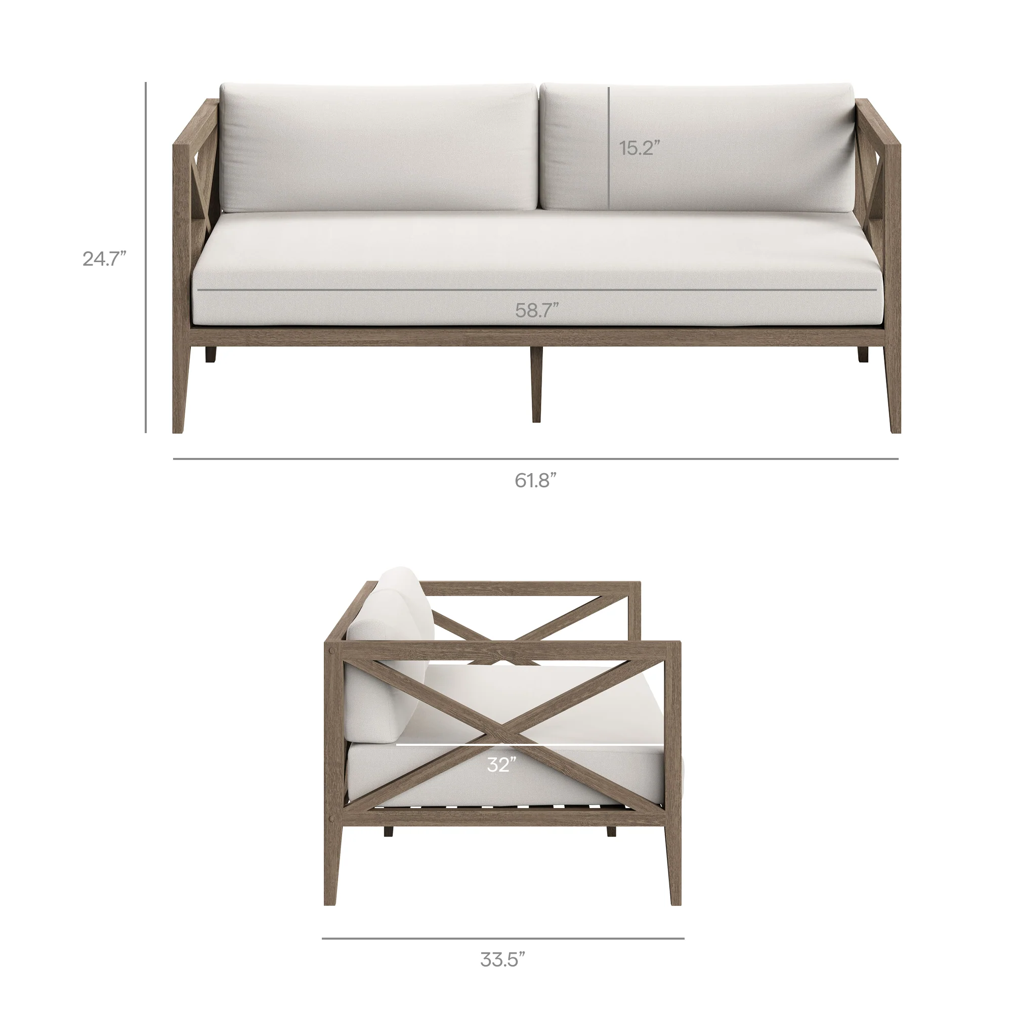 Northlake Outdoor Patio Teak Wood Loveseat and Ottoman Set by Modway - Image 4